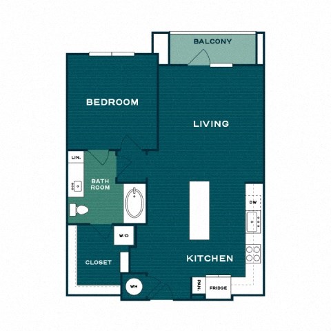 Floor plan for 1 bed, 1 bath, 848 sqft